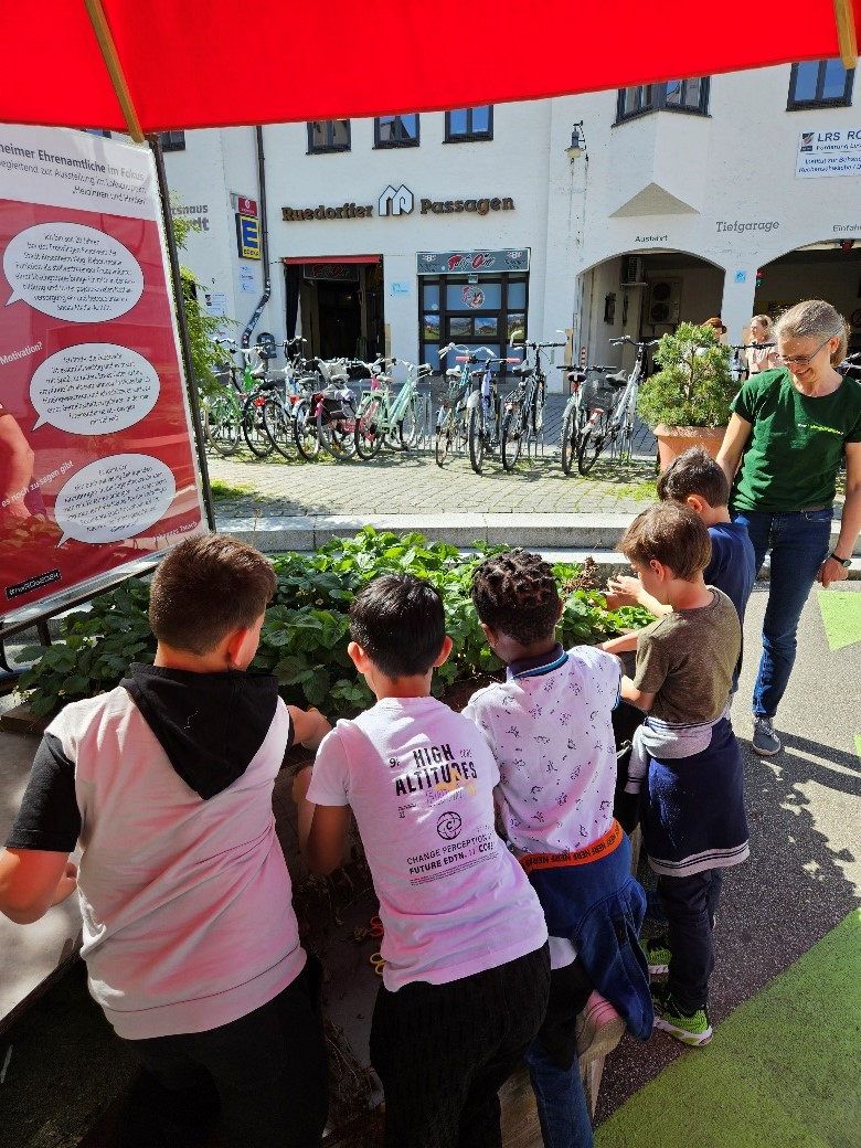 Pflanzaktion mit Grundschulkindern. Foto: Stadtbibliothek Rosenheim